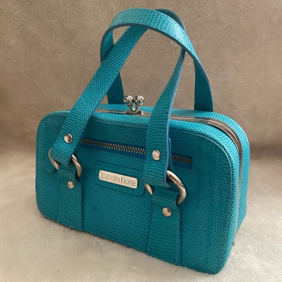 Vintage Isabella Fiore Rectangle Handbag Turquoise Green Silver Clasp Closure - Picture 3 of 12